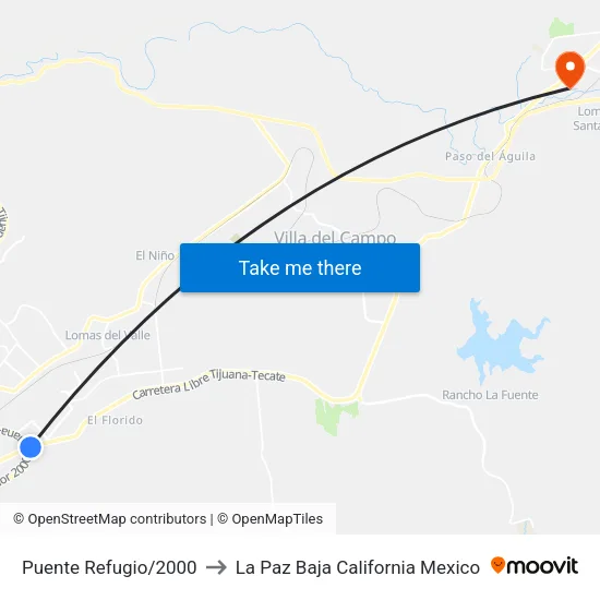 Puente Refugio/2000 to La Paz Baja California Mexico map