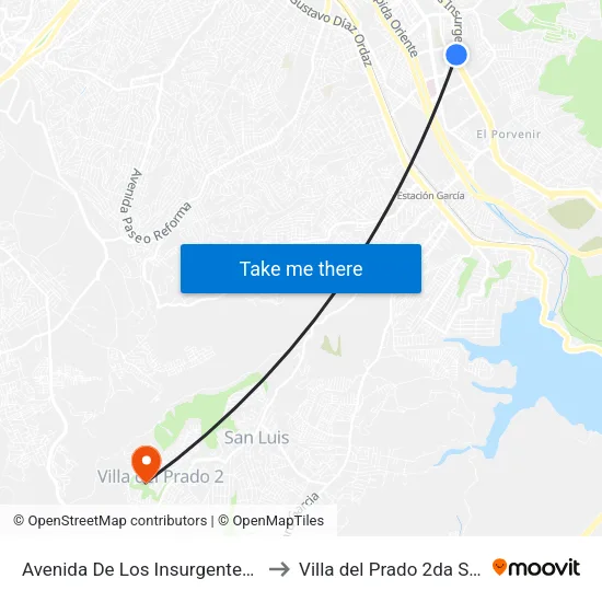 Avenida De Los Insurgentes, 19801 to Villa del Prado 2da Sección map