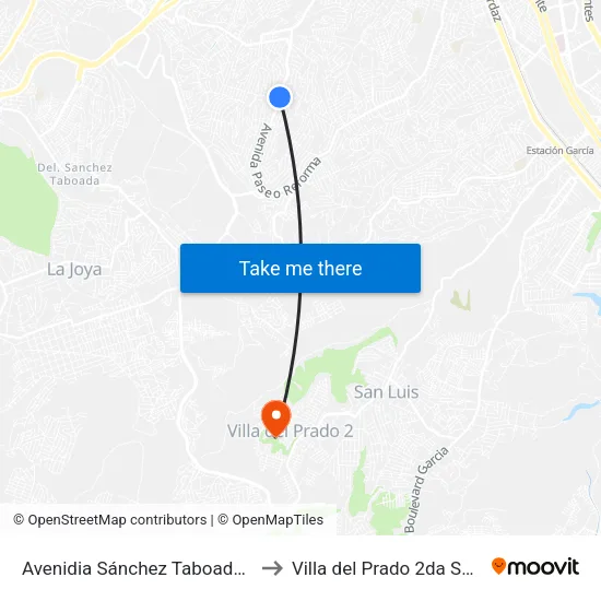 Avenidia Sánchez Taboada, 4503 to Villa del Prado 2da Sección map