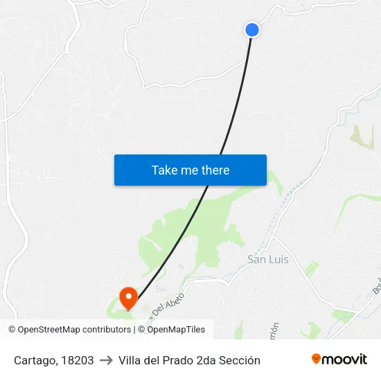 Cartago, 18203 to Villa del Prado 2da Sección map