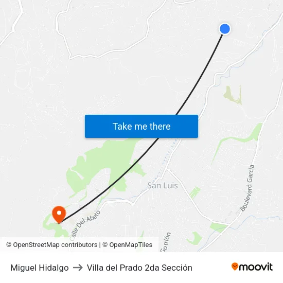 Miguel Hidalgo to Villa del Prado 2da Sección map
