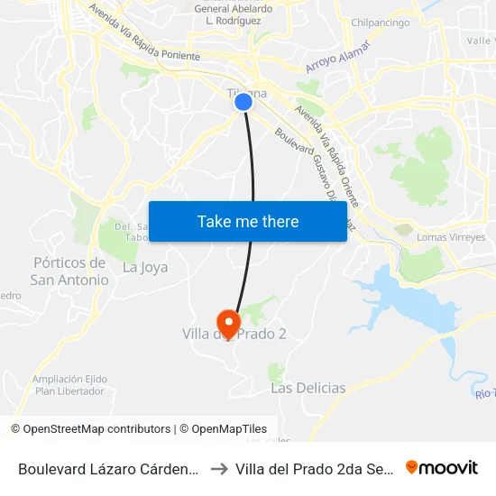 Boulevard Lázaro Cárdenas, 24 to Villa del Prado 2da Sección map