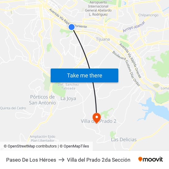Paseo De Los Héroes to Villa del Prado 2da Sección map