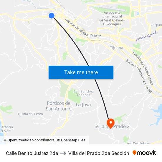 Calle Benito Juárez 2da to Villa del Prado 2da Sección map