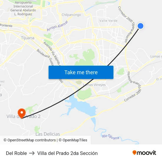Del Roble to Villa del Prado 2da Sección map