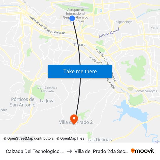 Calzada Del Tecnológico, 749 to Villa del Prado 2da Sección map