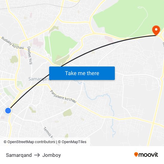 Samarqand to Jomboy map