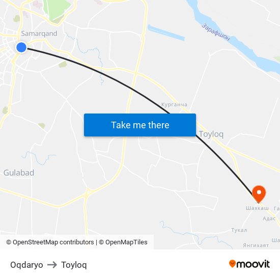 Oqdaryo to Toyloq map