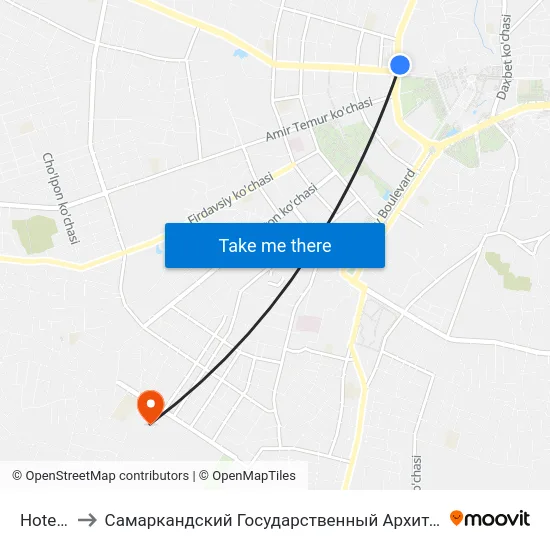 Hotel Central to Самаркандский Государственный Архитектурно Строительный Институт (Самгаси) map
