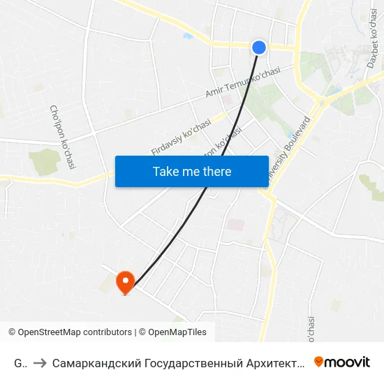 Gum to Самаркандский Государственный Архитектурно Строительный Институт (Самгаси) map