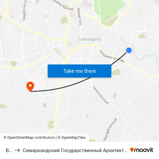 Bekat to Самаркандский Государственный Архитектурно Строительный Институт (Самгаси) map
