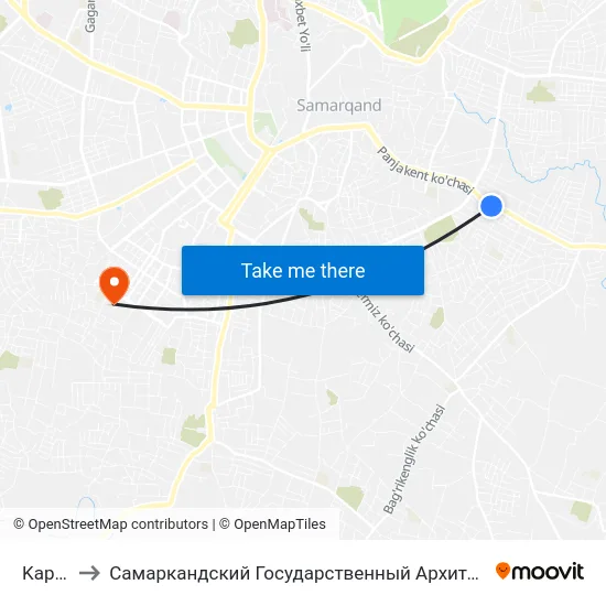 Kaptarxona to Самаркандский Государственный Архитектурно Строительный Институт (Самгаси) map
