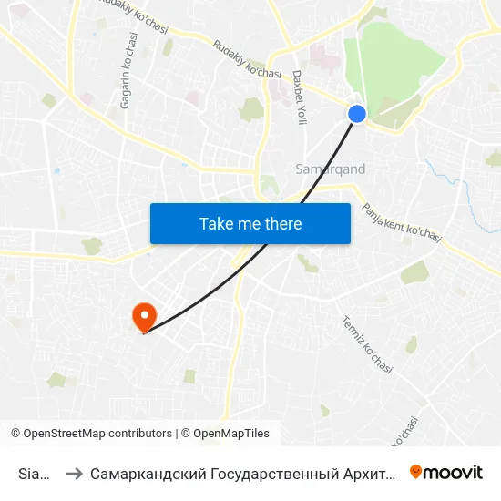 Siab Bridge to Самаркандский Государственный Архитектурно Строительный Институт (Самгаси) map