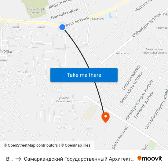 Bekat to Самаркандский Государственный Архитектурно Строительный Институт (Самгаси) map