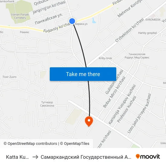 Katta Kurgan Street, 20 to Самаркандский Государственный Архитектурно Строительный Институт (Самгаси) map