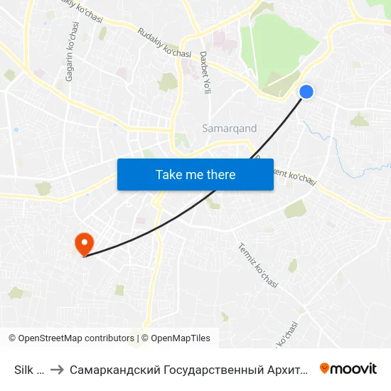 Silk Bazaar to Самаркандский Государственный Архитектурно Строительный Институт (Самгаси) map