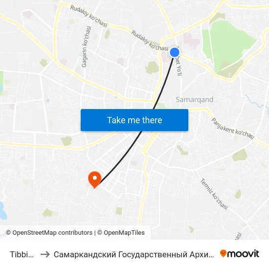 Tibbiyot Kolleji to Самаркандский Государственный Архитектурно Строительный Институт (Самгаси) map