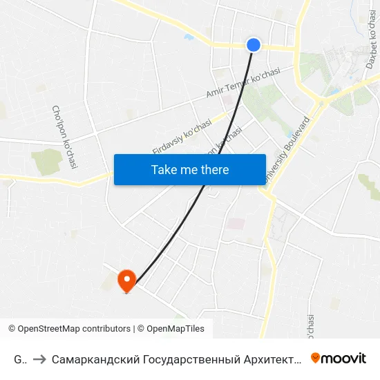 Gum to Самаркандский Государственный Архитектурно Строительный Институт (Самгаси) map