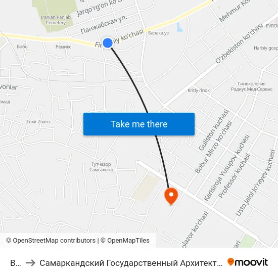 Bekat to Самаркандский Государственный Архитектурно Строительный Институт (Самгаси) map