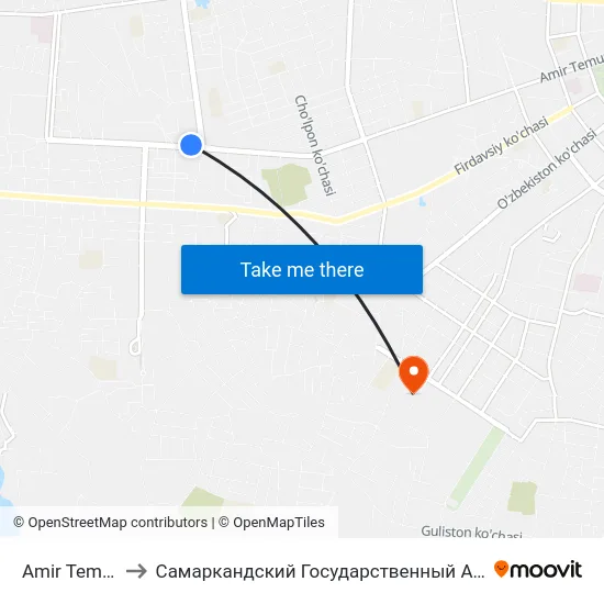 Amir Temur Ko'Chasi, 149 to Самаркандский Государственный Архитектурно Строительный Институт (Самгаси) map