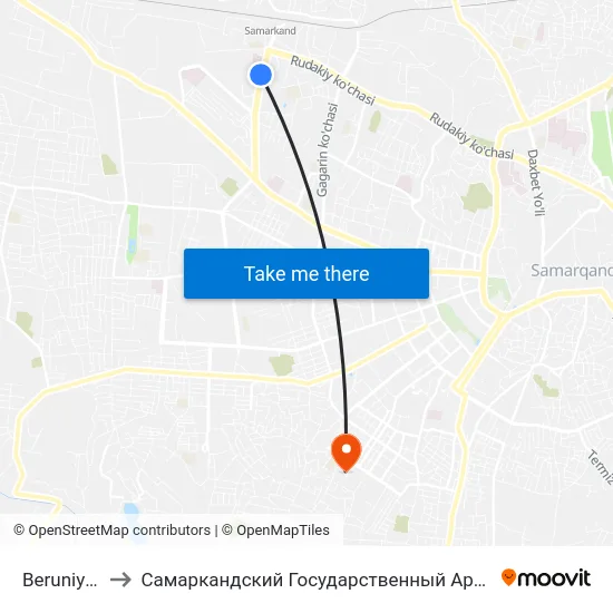 Beruniy Ko'Chasi, 65 to Самаркандский Государственный Архитектурно Строительный Институт (Самгаси) map