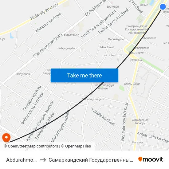 Abdurahmon Jomiy Ko'Chasi, 59 to Самаркандский Государственный Архитектурно Строительный Институт (Самгаси) map