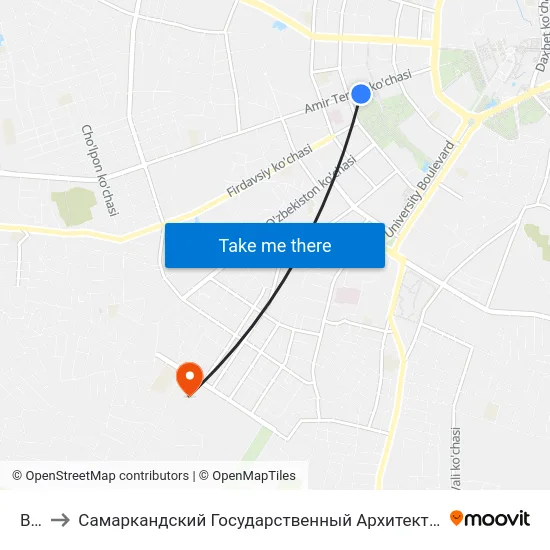 Bekat to Самаркандский Государственный Архитектурно Строительный Институт (Самгаси) map