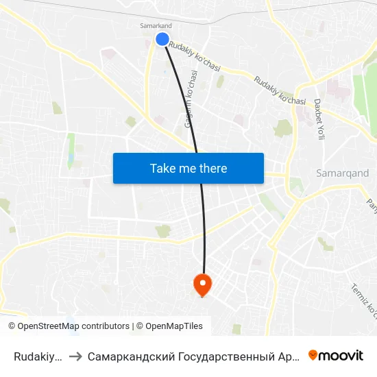 Rudakiy Ko'Chasi, 84 to Самаркандский Государственный Архитектурно Строительный Институт (Самгаси) map