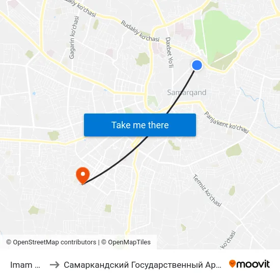 Imam Al Bukhari St. to Самаркандский Государственный Архитектурно Строительный Институт (Самгаси) map