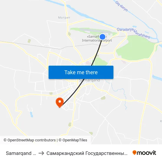 Samarqand International Airport to Самаркандский Государственный Архитектурно Строительный Институт (Самгаси) map