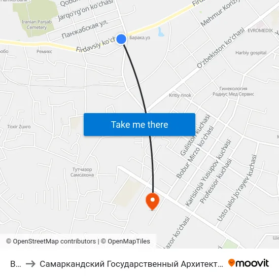 Bekat to Самаркандский Государственный Архитектурно Строительный Институт (Самгаси) map