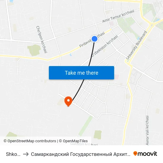 Shkola Nº 17 to Самаркандский Государственный Архитектурно Строительный Институт (Самгаси) map