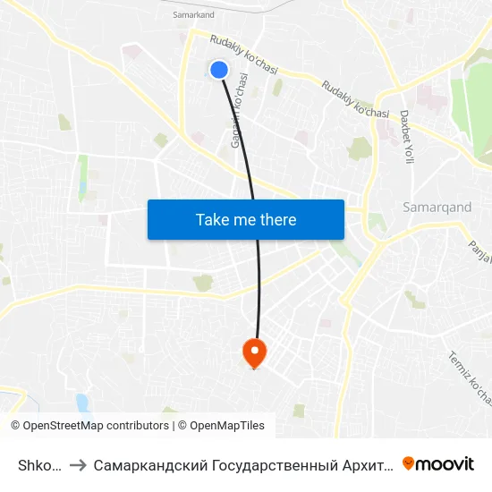 Shkola Nº 53 to Самаркандский Государственный Архитектурно Строительный Институт (Самгаси) map