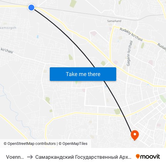 Voennii Gorodok to Самаркандский Государственный Архитектурно Строительный Институт (Самгаси) map