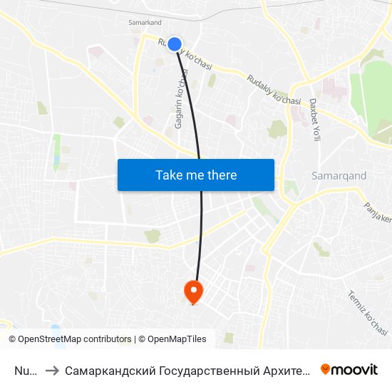 Nurli Yo'L to Самаркандский Государственный Архитектурно Строительный Институт (Самгаси) map