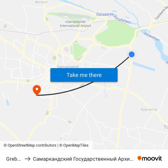 Grebnoi Kanal to Самаркандский Государственный Архитектурно Строительный Институт (Самгаси) map