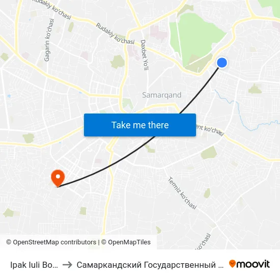 Ipak Iuli Bozori (Konechnaya) to Самаркандский Государственный Архитектурно Строительный Институт (Самгаси) map