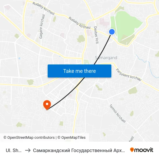 Ul. Shakhi Zinda to Самаркандский Государственный Архитектурно Строительный Институт (Самгаси) map