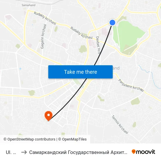 Ul. Avicenni to Самаркандский Государственный Архитектурно Строительный Институт (Самгаси) map