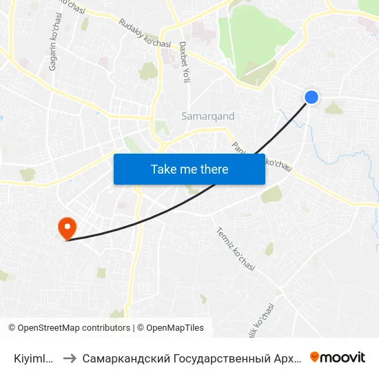 Kiyimlar Fabrikasi to Самаркандский Государственный Архитектурно Строительный Институт (Самгаси) map
