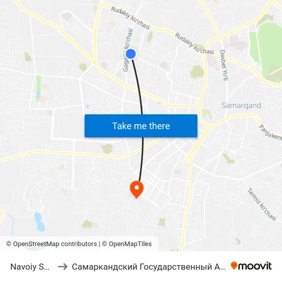 Navoiy Shoh Ko'Chasi, 36 to Самаркандский Государственный Архитектурно Строительный Институт (Самгаси) map