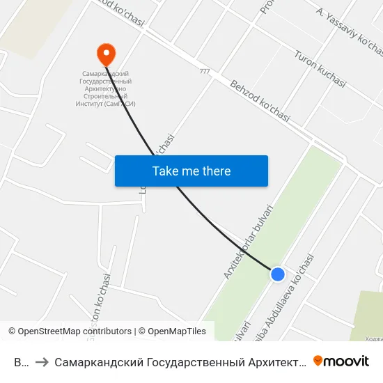 Bekat to Самаркандский Государственный Архитектурно Строительный Институт (Самгаси) map