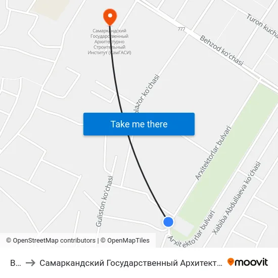Bekat to Самаркандский Государственный Архитектурно Строительный Институт (Самгаси) map