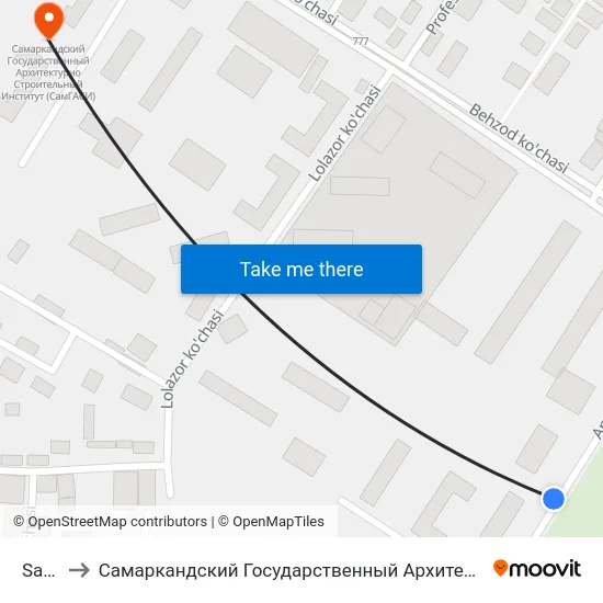 Samgasi to Самаркандский Государственный Архитектурно Строительный Институт (Самгаси) map