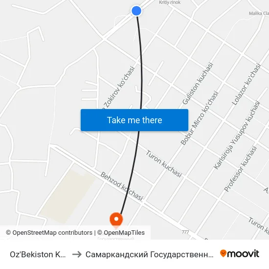 Oz'Bekiston Ko'Chasi / Sakkoki Ko'Chasi to Самаркандский Государственный Архитектурно Строительный Институт (Самгаси) map