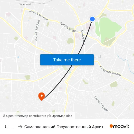 Ul. Avicenni to Самаркандский Государственный Архитектурно Строительный Институт (Самгаси) map
