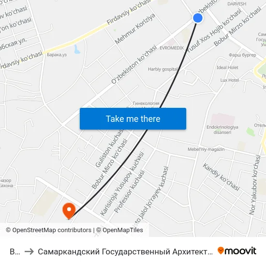 Bekat to Самаркандский Государственный Архитектурно Строительный Институт (Самгаси) map