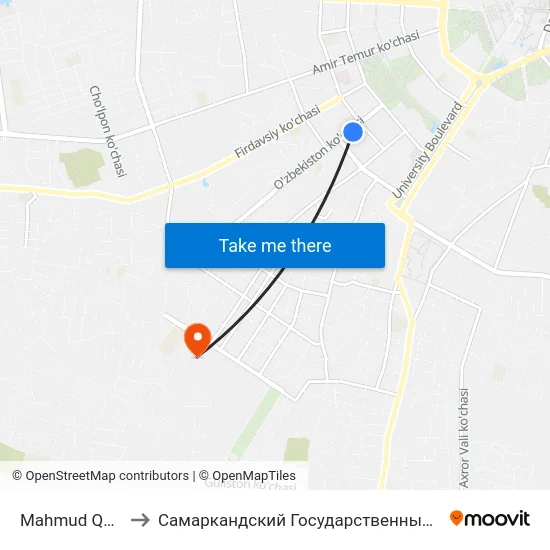 Mahmud Qoshgariy Ko'Chasi, 85 to Самаркандский Государственный Архитектурно Строительный Институт (Самгаси) map