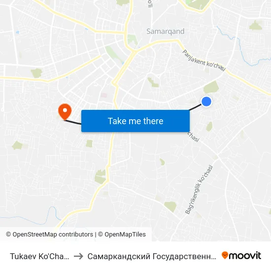 Tukaev Ko'Chasi / Xabiba Yusufi Ko'Chasi to Самаркандский Государственный Архитектурно Строительный Институт (Самгаси) map