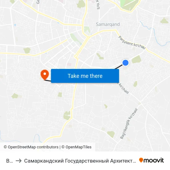 Bekat to Самаркандский Государственный Архитектурно Строительный Институт (Самгаси) map